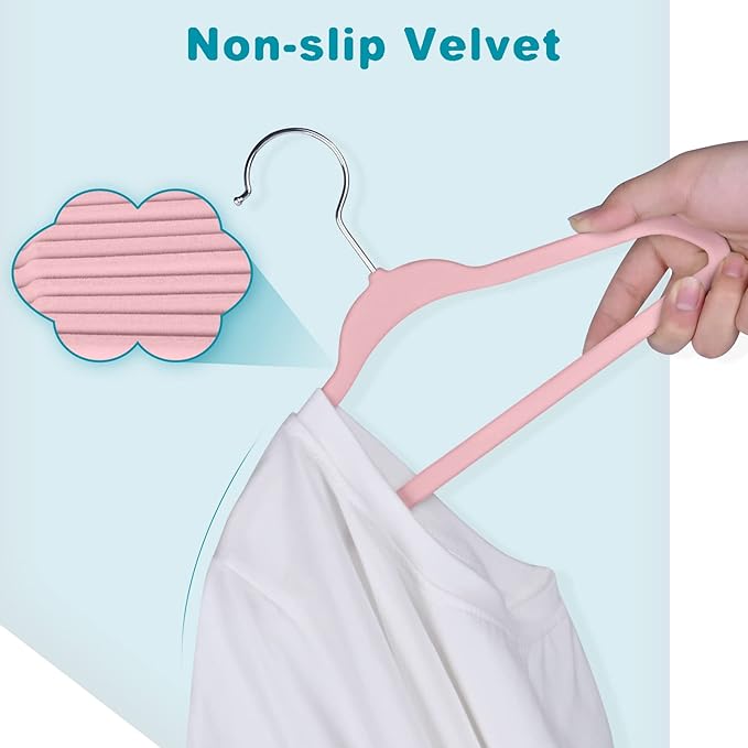 BAGAIL 50 Pack Kids Velvet Hangers 11 Inches Children's Clothes Hangers Non-Slip Baby Hangers for Infant/Toddler (Blush Pink)