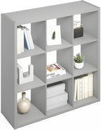 Furinno Simple Cube Storage Organizer, 9-Cube Display Shelf, Open Back Shelving Unit, Storage Shelves, Extra Thick Frame, for Organization and Storage, Living Room, Home Office, Light Grey