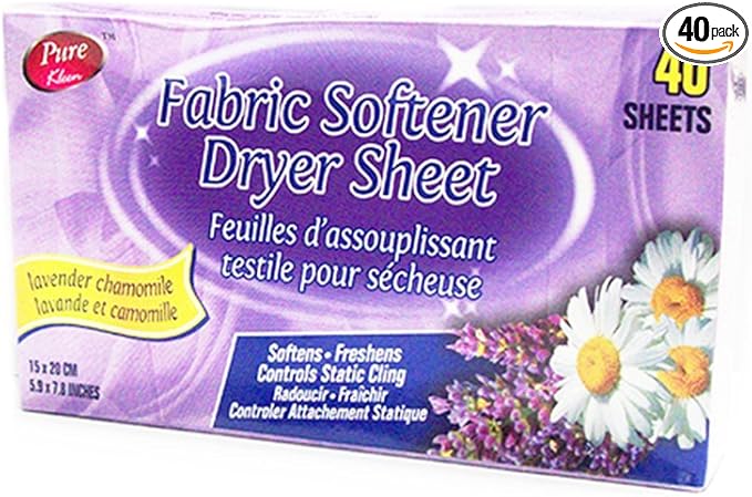 Fabric Softener Dryer Sheet- Lavender Chamomile (40 Sheets) by Pure Kleen