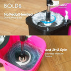 Thunder Mop Spin System - Double-Sided - 2 Compact Stackable 6L Buckets, Microfiber Head, Stainless Steel Wringer, Antifungal Quick-Dry Cleaning, Soap Dispenser, 3 Free Refills (Black/Pink)