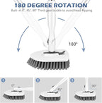 SetSail Floor Scrub Brush, 3-in-1 Tile Tub Floor Scrubber with 52-inch Adjustable Long Handle Shower Cleaner Brush and 3 Detachable Replacement Brush Heads for Cleaning Bathroom Tub Tile, White Grey