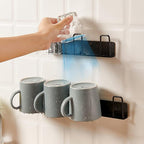 BAIEUEJO 2pcs Mug Hooks Wall-Mounted Mug Holder, Coffee Cups Holder Hanger no Drilling,Mug Rack Hooks with 4 Cup Holders,RV Must Haves Cups Storage Hooks for Kitchen,Living Room,Office (Black)