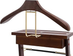 Valet Stand with Drawer and Top Tray, Wood Mens Suit Valet Stand with Wood Base, Freestanding Clothes Valet Stand with Hanger, Storage Organizer for Entryway Office Living Room (A, Walnut Color)