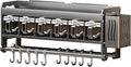 Hanging Wall Mount knife Wall Mount,Condiment Cup, Space-Saving Knife Rack with Hooks, Kitchen Organizer Storage Shelf for Utensils Spatula Spoon, Kitchen Utensil Hanger (Grey, 48cm+6Cups+10Hooks)