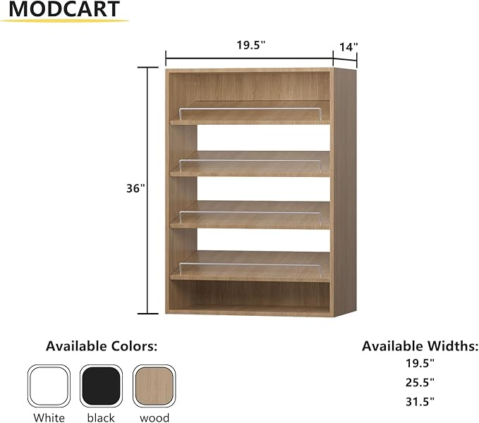 MODCART Shoe Shelf Short Tower Closet Unit, Modular Closet System, Wood Closet System Organizer with Storage for Walk In Closets, Clothing Rack for Hanging Clothes, Bedroom, Wood, 19.5"W