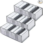 Wardrobe Clothes Organizer 7 Grids Portable Closet Organizer Mesh Separation Storage Box Foldable Closet Drawer Organizer for Underwear Socks Scarves Leggings (Grey, 3 Leggings Grid)