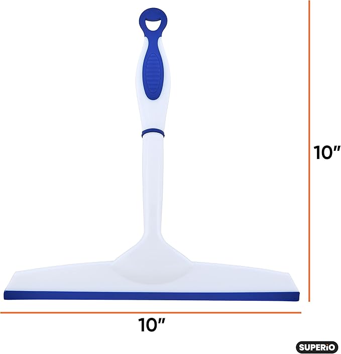 Superio Rubber Squeegee, 2 Pack, Streak Free All Purpose Window Squeegee, Comfort Grip Handle and Hanging Hook (Blue, 6 Inch- 10 Inch Set)