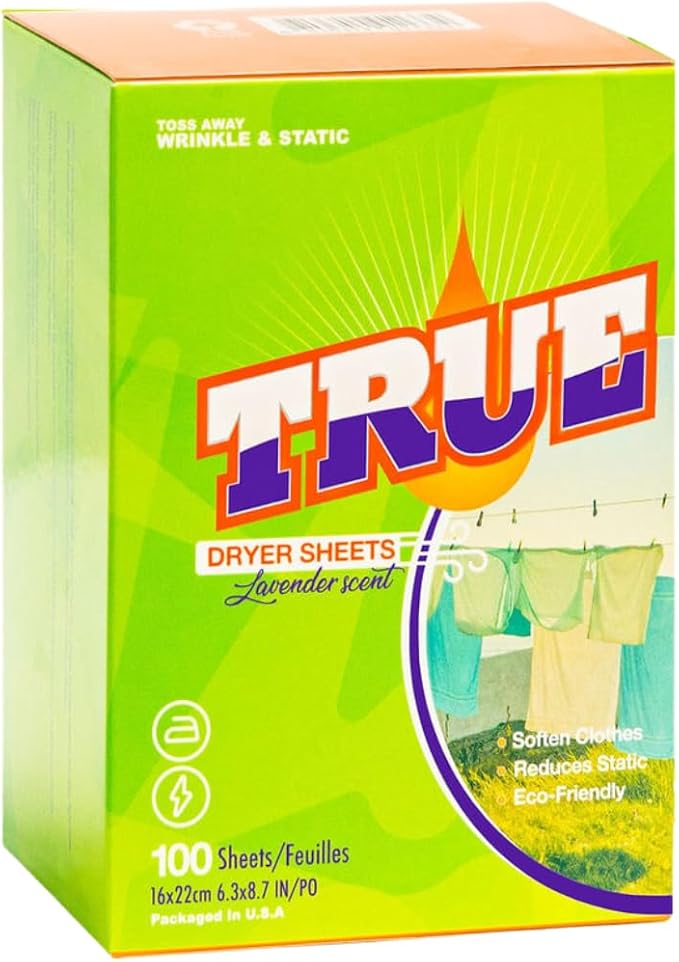TRUE BIODEGRADABLE LAUNDRY SHEETS (100 CT) | ECO-FRIENDLY FABRIC SOFTENER | REDUCES STATIC | LAVENDER SCENT