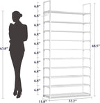 Kitsure Shoe Rack for Closet - 10-Tier Shoe Organizer with Hook Rack, Large-Capacity & Space-Saving Shoe Shelf for Entryway, Bedroom, Living Room,32.2" x 11.8" x 68.5", White