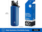 POWCAN 40 oz Insulated Water Bottle with 2-in-1 Straw and Spout Lid, Keep Cold 24H, Leak-Proof, BPA-Free, Double Wall Stainless Steel Water Bottle for Sports, Gym, Travel, and School (Pacific Ocean)