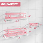Youvip Adhesive Shower Caddy,Shower Shelves with Soap Holder and 12 Hooks,No Drilling Bathroom Organizer and Storage,Pink,3 Pack
