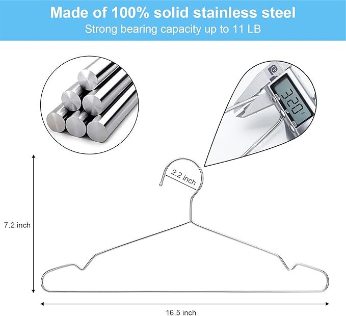 Coat Hangers 40 Pack Clothes Hangers, Seropy Metal Hanger Heavy Duty Wire Hangers with Non Slip Notch, Ultra Thin Stainless Steel Hanger Space Saving Clothing 16.5 Inch