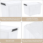Zopnny 4-Pack Storage Box, 70 Quart Storage Container with Lids and Secure Latching Buckles, Plastic Wheeled Storage Bin Stackable and Nestable, Ideal for Home and Industrial Storage