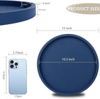 Silicone Bathroom Tray Round Vanity Tray Decorative Soap Holder Kitchen Countertop Organizer Coffee Table Decor for Candle, Perfume, Plant, 11 Inch, Dark Blue