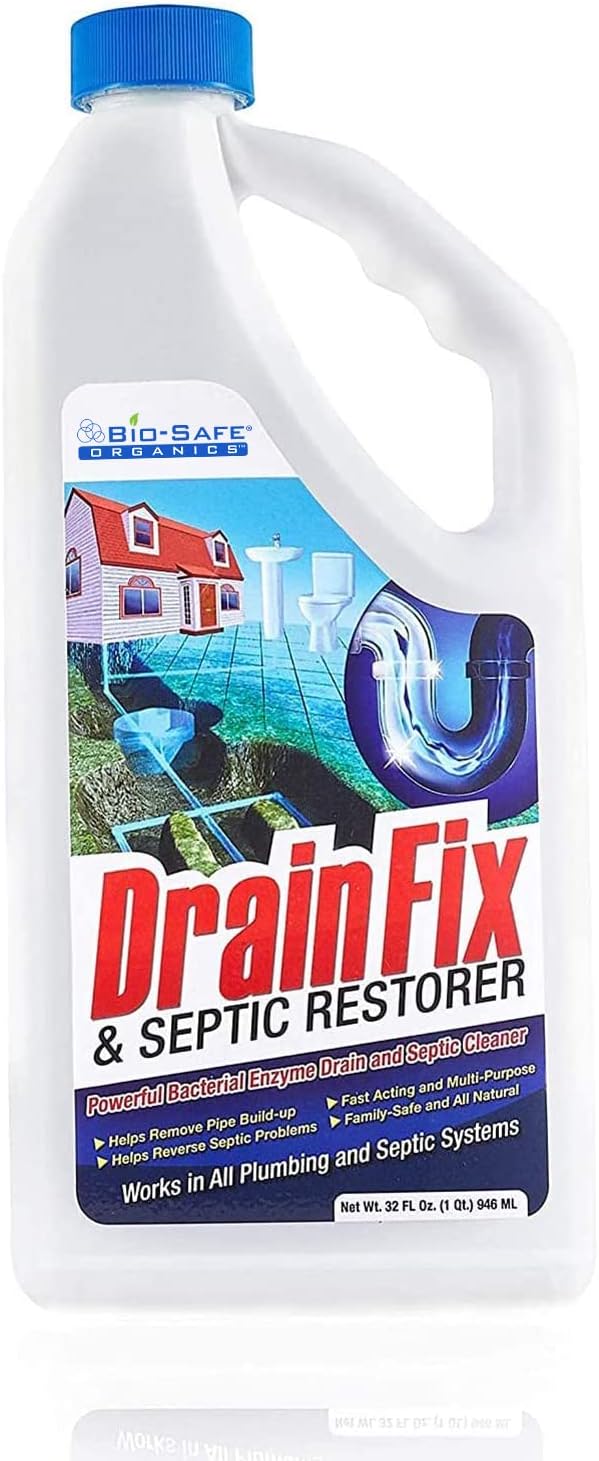 DrainFix & Septic Restorer – 32 oz Enzyme Septic Tank Treatment & Drainfield Restoration – Organic Drain Cleaner for Sewer Lines, RV & Home Plumbing – Safe for Pipes & Septic Systems