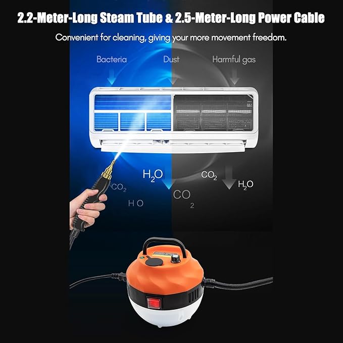 Steam Cleaner, 2500W High Pressure Steam Cleaner for Home, Steamer for Cleaning with 3 Brush Heads, 2 washers and Extended Rod, Handheld Steam Cleaner for Upholstery, Kitchen, Bathroom (Orange)