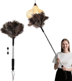 Telescopic Ostrich Feather Duster, 59-inch Naturally Fluffy Long-Handled Feather Duster, Soft, Durable and Reusable for Cleaning high Ceilings, Walls, Fans, Furniture and Blinds in The Home Office