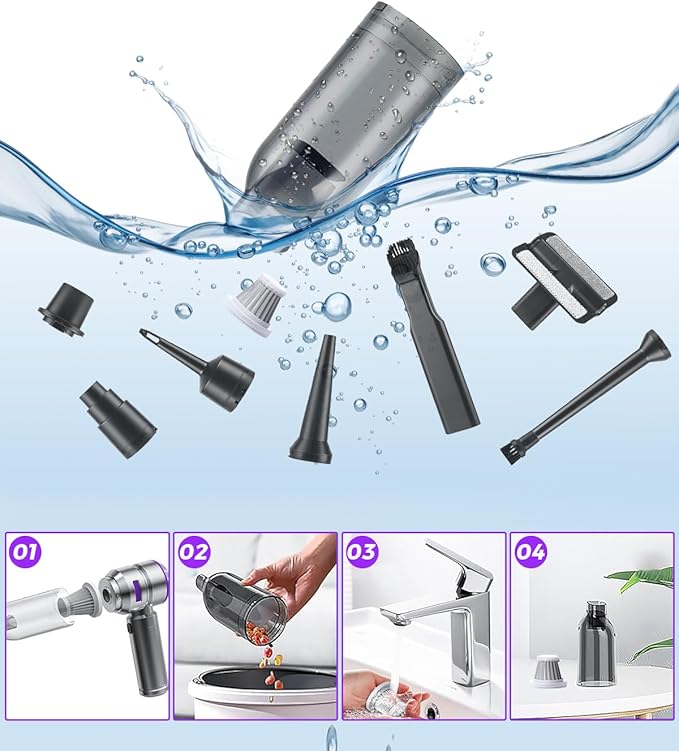 Car Vacuum Portable Cordless, 16000PA Handheld Vacuum Cleaner and Air Duster 4 in 1 with HEPA Filter Multi Nozzles Brushless Motor Type-C Charge for Home Office Desk Keyboards Pet Hair