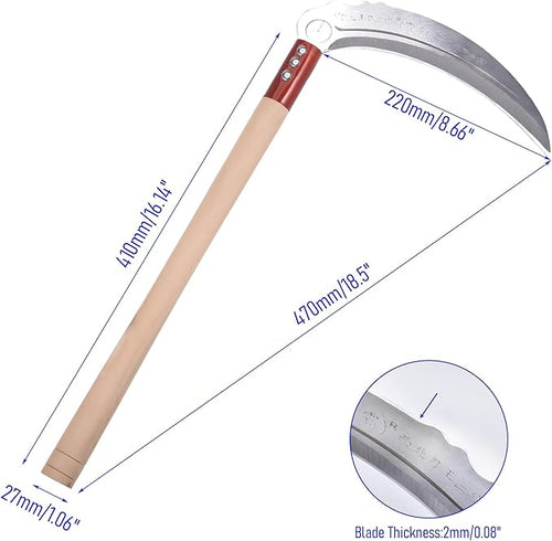 1pce 470mm/18.5in Carbon Steel Billhook Brush Clearing Sickle for Grass,Weeding Tools for Garden,Curved Sawtooth Sickle,Machete Axe for Cutting Trees,Steel Blade Knife in Hand