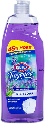 Clorox Fraganzia Liquid Dishwashing Soap - Cuts Through Tough Grease FAST - Quick Rinsing Dish Soap Formula Washes Away Grime - A Powerful Clean You Can Trust, Lavender Scent, 22 Fl Oz (Pack of 2)