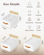 Homsorout Clothes Organizers and Storage - 4/5/7 Grids Fabric Jeans Organizer with Handles, Foldable Closet Organizers Dividers, Wardrobe organizer for Pant, Sweater, T-shirt, Scarf, 3 Pack, White