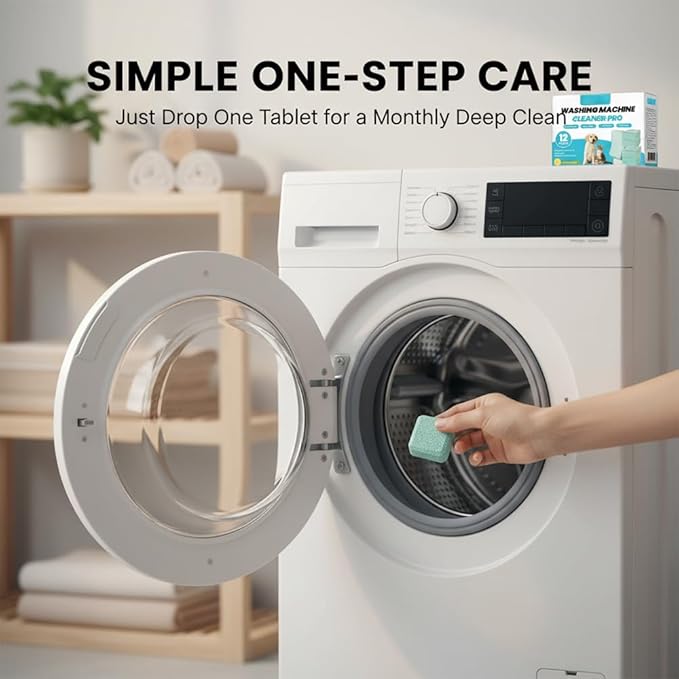 RAINPOT Washing Machine Cleaner for Washing Machines, Universal Compatible with Front Loader & Top Loader, Effective Odor Eliminator, Septic-Safe, 12 Tablets (12 PCS)