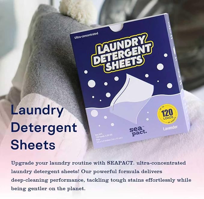 Laundry Detergent Sheets Up to 120 Loads, Gentle for Skin, Lavender Scent, Plastic Free, Stain-Fighting Enzymes, Soap Sheets, No Waste, Quick Dissolve, Easy to storm House Dorm Travel 60 Ct