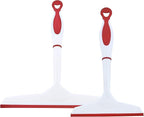 Superio Rubber Squeegee, 2 Pack, Streak Free All Purpose Window Squeegee, Comfort Grip Handle and Hanging Hook (Red, 6 Inch- 10 Inch Set)