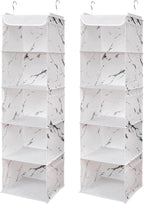 BrilliantJo 5 Shelves Hanging Closet Organizer, 2 Pack Hanging Storage with 6 Side Pockets for Clothes Shoes, 43"x12"x12"(Marblizing)