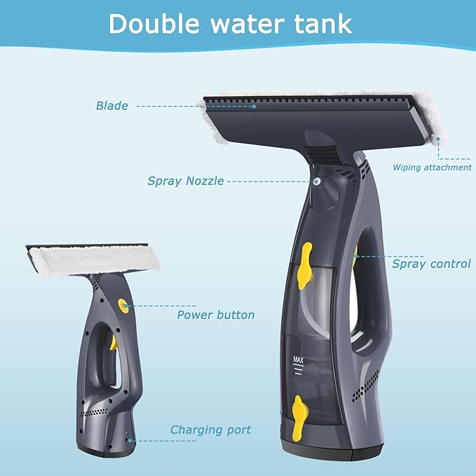 Window Vacuum, Window Vacuum Squeegee, 3 in 1 Cordless Window Vac with Spray/Wipe/Suck up Water,Electric Window Cleaning Tool for Shower Wall Mirror Glass/Car Windshield/Countertop