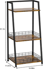 3-Tier Bathroom Shelf with Fence, Retro Bathroom Organizers and Storage Stand, Wood Shelving Unit with Metal Frames, Classic Open Floor Storage Shelves for Bathroom, Laundry Room, Living Room