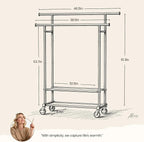 Clothes Rack, Double Rods Rolling Clothing Rack for Hanging Clothes Closet Rack with Wheels, Metal Portable Garment Rack with Double Shelves for Bedroom Laundry Living Room, Black