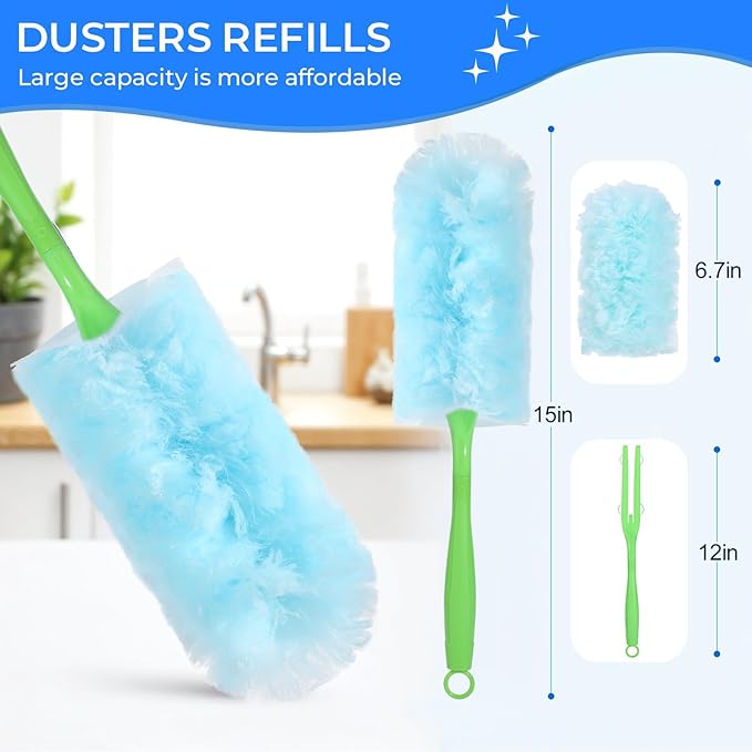 30PCS Disposable Dusters Refills Compatible with Swiffer,Bulk Heavy Duty 360 Degree Duster Replacement Head for Blinds Ceiling Fans and Furniture Dusting