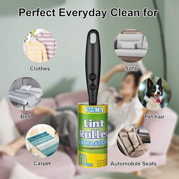 Lint Rollers for Pet Hair Extra Sticky, Pet Hair Remover Set Brush for Dog & Cat Hair Removal, Clothes, Furniture, 2 Handles with 4 Refills, 240 Total Sheets