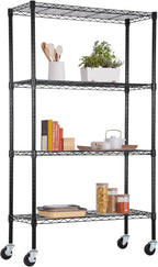 FDW | 4-Tier Wire Storage Shelves with Wheels | 36"x14"x62" | Black | Adjustable Racks | Heavy-Duty Metal Shelf, Holds Upto 500 lbs | Tool-Free Assembly, Rust-Resistant | for Home & Garage Shelving