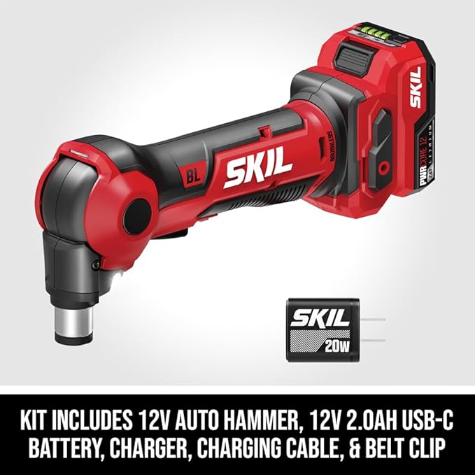 SKIL 12V Brushless Auto Hammer Kit Including 2.0Ah USB-C Battery and 20W USB-C Charger-AH6552A-11