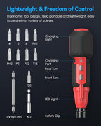 AMIR Cordless Screwdriver, Rechargeable Electric Screwdriver Sets, Portable Automatic Home Repair Tool Kit with USB Cable and LED Lights, Red