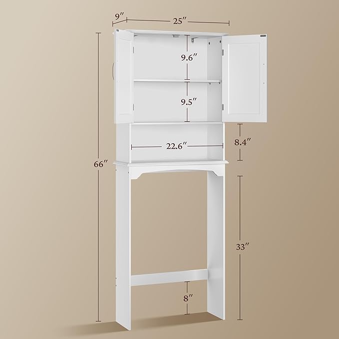 Yaheetech Over The Toilet Cabinet, Double Door Bathroom Storage Organizer, Toilet Rack with Inner Adjustable Shelf and Open Storage Shelf, White
