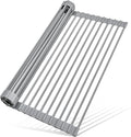 MERRYBOX Roll Up Dish Drying Rack, Over The Sink Dish Rack Foldable, Heat-Resistant, Anti-Slip Silicone Coated Steel Dish Drainer for Kitchen Sink, Multipurpose Roll Up Sink Drying Rack, 17.5" x 13"