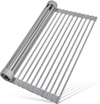 MERRYBOX Roll Up Dish Drying Rack, Over The Sink Dish Rack Foldable, Heat-Resistant, Anti-Slip Silicone Coated Steel Dish Drainer for Kitchen Sink, Multipurpose Roll Up Sink Drying Rack, 17.5" x 13"