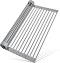 MERRYBOX Roll Up Dish Drying Rack, Silicone Wrapped Over The Sink Dish Rack Foldable Dish Drainer Anti-Slip Dish Racks for Kitchen Counter, Multipurpose Kitchen Sink Drying Rack, 18" x 13", Light Gray