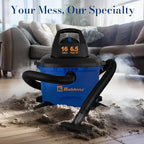 Koblenz WD-16 L4 Wet Dry Vacuum Cleaner, 16 Gallon Wet Dry Vac, 6.5 PHP, 3-in-1 Suction & Blower, Click-N-Lock Hose, Drain Plug, Big Vacuum Cleaner for Carpet & Floors, Swivel Casters, Black/Blue