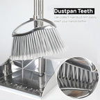 Outdoor Broom and Dustpan Comb Set,Heavy Duty Stainless Steel Metal Dust Pan with Long Handle Commercial Stiff Bristles Broom for Home Garage Garden Patio