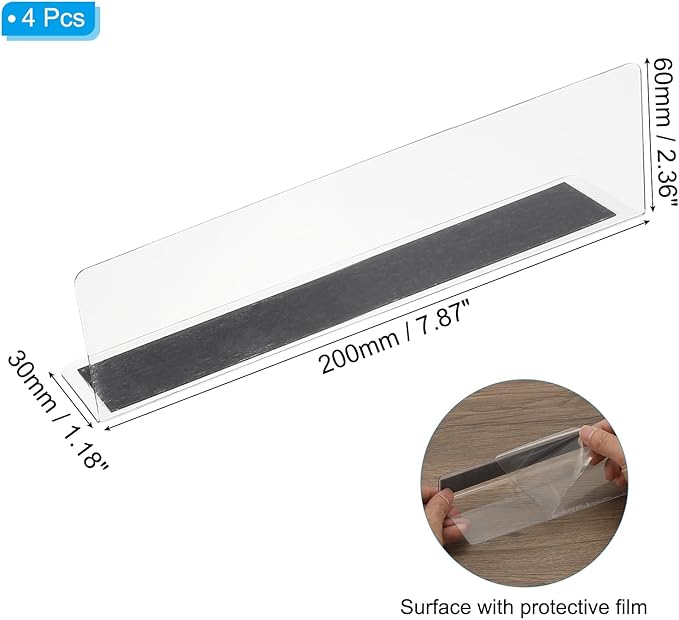 PATIKIL 4 Pack Shelf Dividers for Closet Organization, 7.9x1.2x2.4 Acrylic Magnetic Closets Separator Kitchen Cabinet Shelves Under Bed Blocker for Bedroom Kitchen Office, Clear