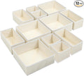 12 Pack Linen Drawer Organizer Set – Collapsible Fabric Storage Bins for Baby Clothes, Diapers, Socks, Bras & More (Beige, 3 Sizes)