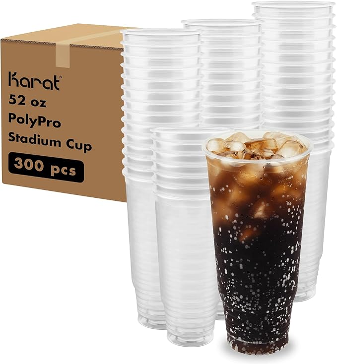 Karat [52oz - 300ct PP Plastic Cold Disposable Plastic Cups - BPA-Free, 117mm Diameter Drinking Cups for Cold Beverages, Iced Coffee, Water, Ideal for Parties and Events