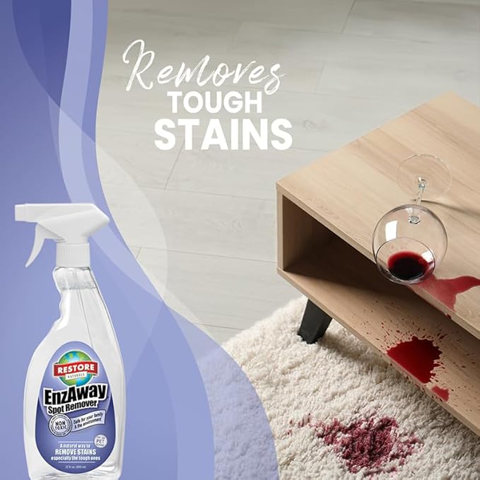 Restore Naturals Enzaway Carpet Spot Cleaner - 22oz - Pet Stain Remover Spray for Carpet - Gentle, Non-Toxic Stain Remover | Cruelty-Free | Made in USA - 3 Pack