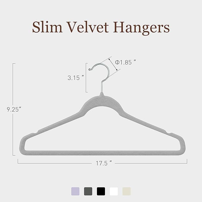 Velvet Hangers 50 Pack, Slim Non-Slip Clothes Hangers Space-Saving for Closet, Heavy Duty for Pants, Coats, Skirts, Jeans, Sweaters and More, Nylon-Flocked, Grey