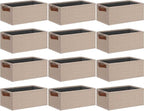 GhvyenntteS Small Fabric Storage Bins 12 Pack, 11.8" x 7.87" x 5.11" Storage Basket with Leather Handles, Closet Storage Bins for Shelves, Storage Baskets for Shelves, DVD Storage (Beige Yellow)