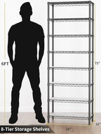 Golpart 8 Tier Adjustable Storage Shelves Heavy Duty Metal Shelf Wire Shelving Unit Organizer Rack for Home Kitchen Office Pantry Room Bathroom Shelving Organizers and Storage Laundry